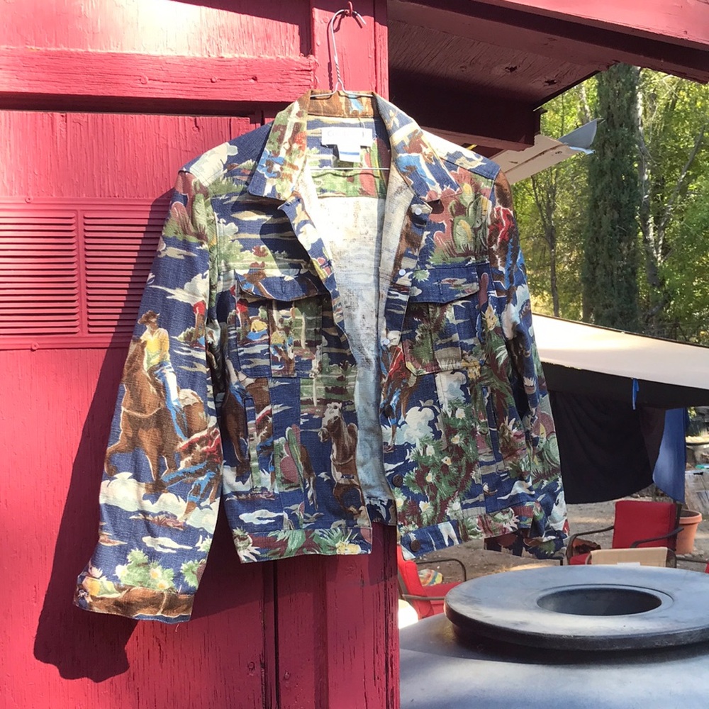 Vintage cowboy Women's Blue Multicolor Jean Jacket